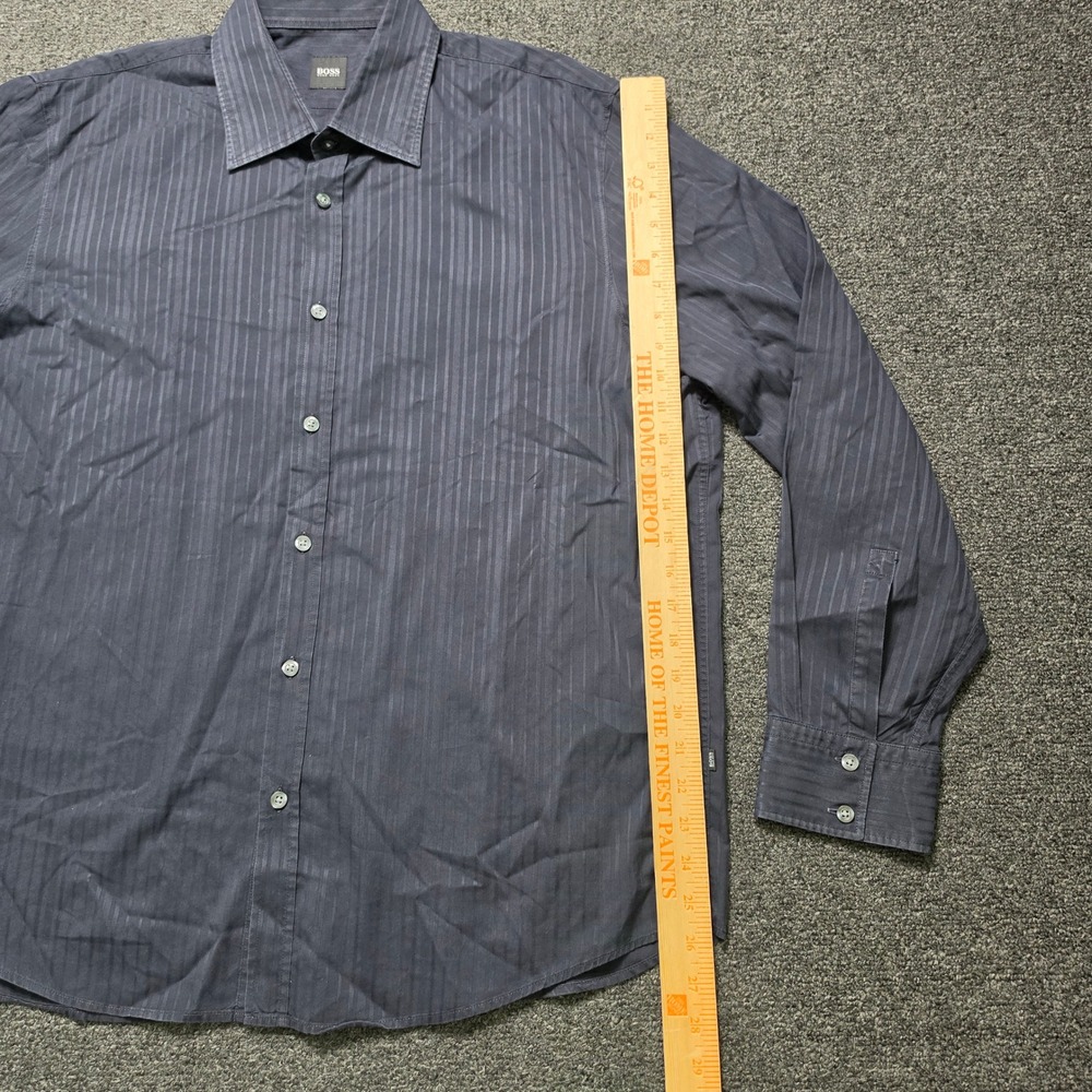 Hugo Boss Button Down Shirt Black Gray Striped Mens XXL Long Sleeve Cotton Work - Picture 4 of 8